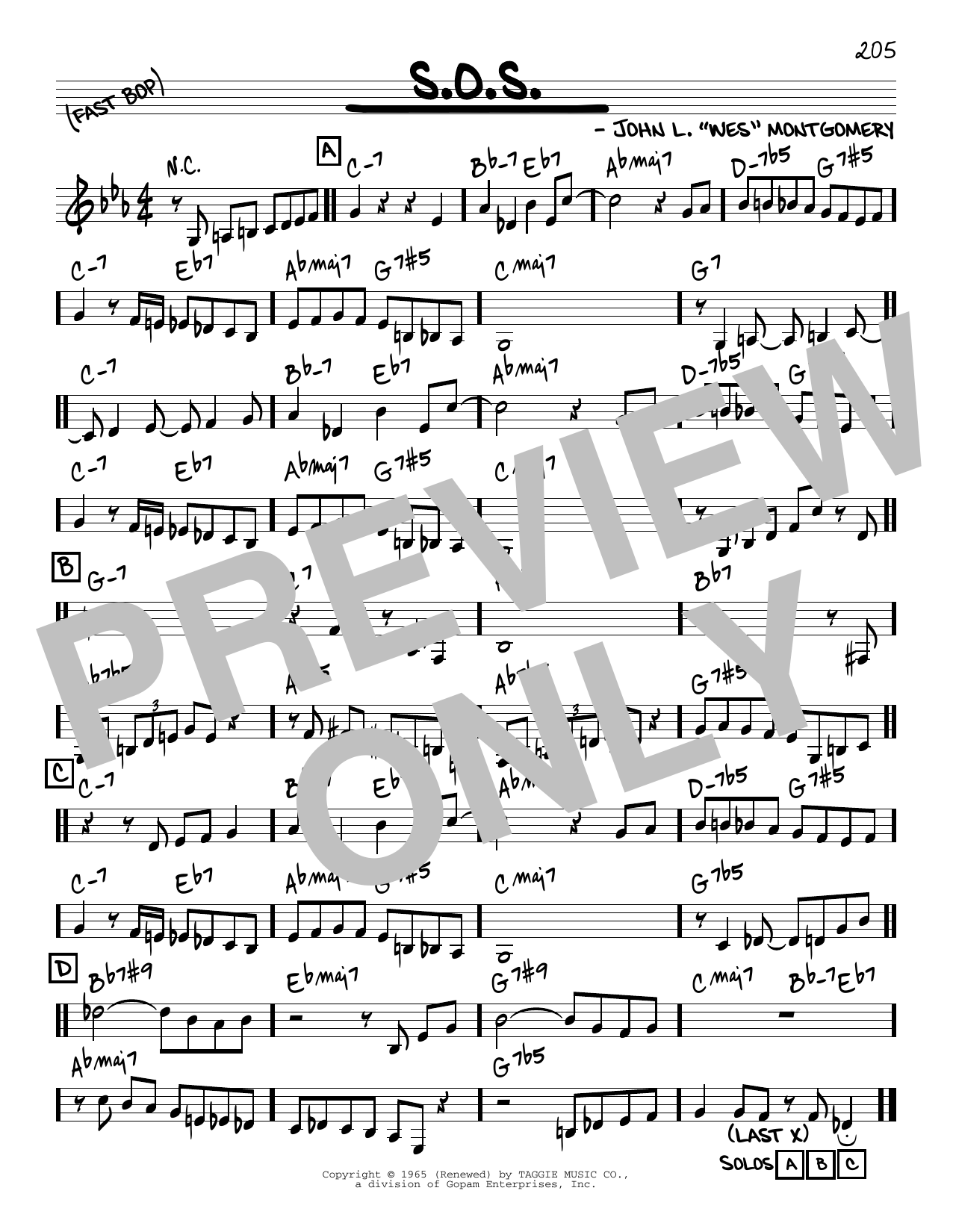 Download Wes Montgomery S.O.S. Sheet Music and learn how to play Real Book – Melody & Chords – C Instruments PDF digital score in minutes