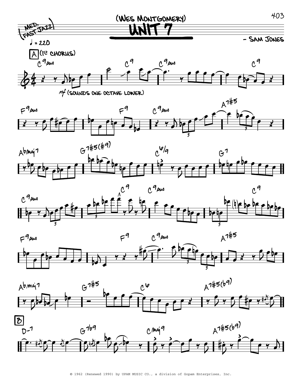 Download Wes Montgomery Unit 7 (solo only) Sheet Music and learn how to play Real Book – Melody & Chords PDF digital score in minutes