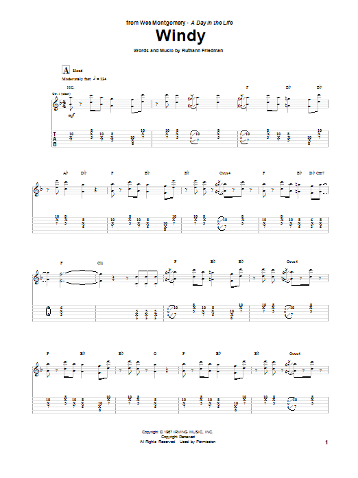 Download Wes Montgomery Windy Sheet Music and learn how to play Guitar Tab PDF digital score in minutes