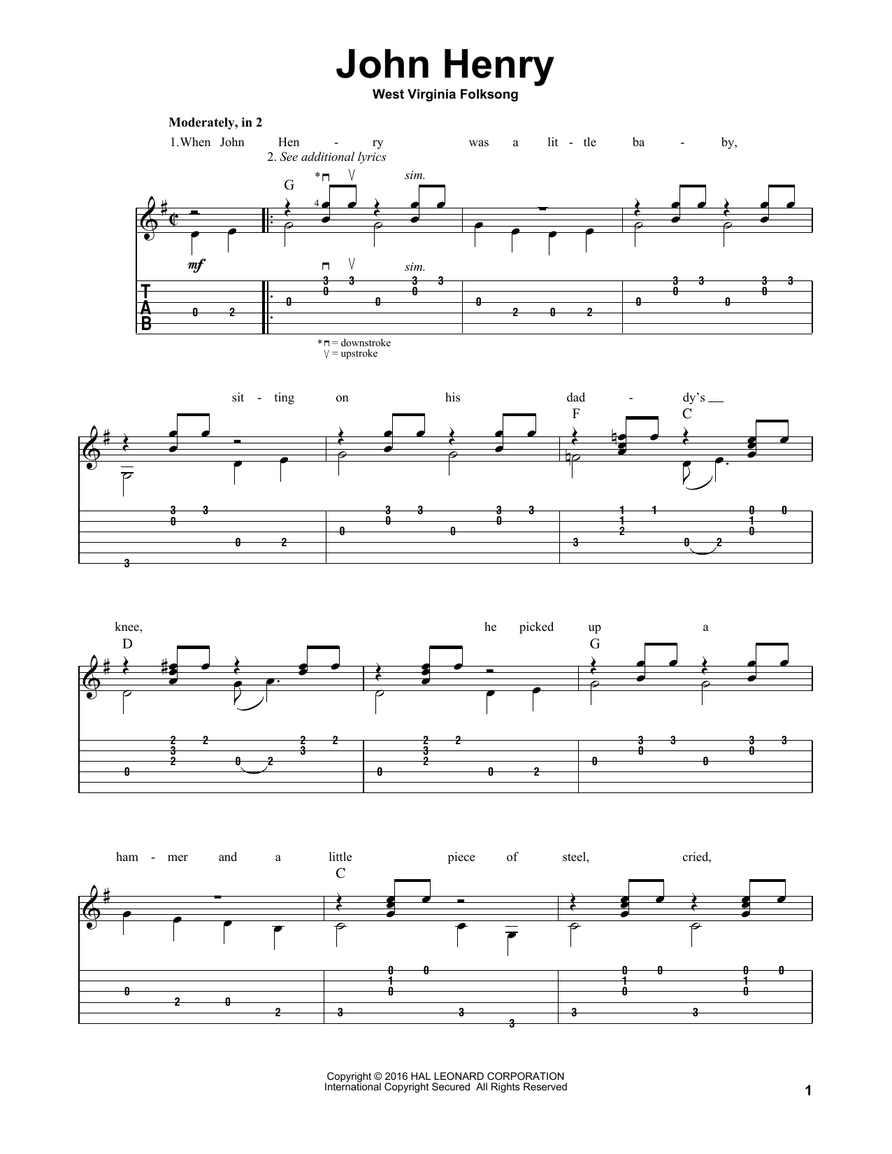 Download Mark Phillips John Henry Sheet Music and learn how to play Guitar Tab PDF digital score in minutes