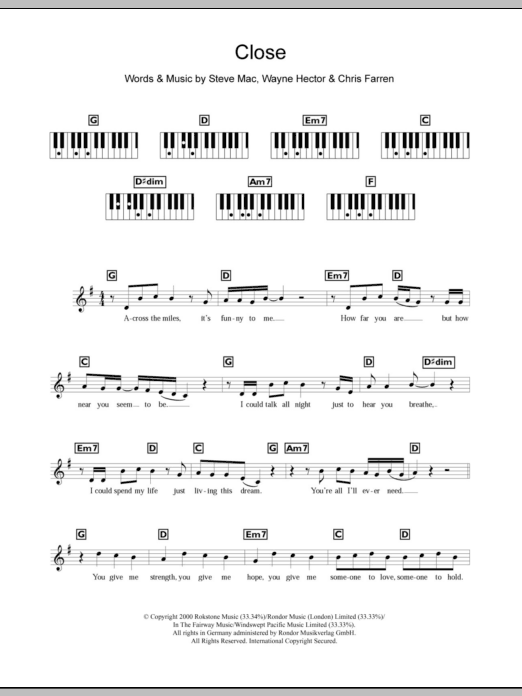 Download Westlife Close Sheet Music and learn how to play Keyboard PDF digital score in minutes