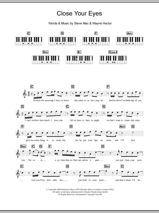 Download Westlife Close Your Eyes Sheet Music and learn how to play Keyboard PDF digital score in minutes