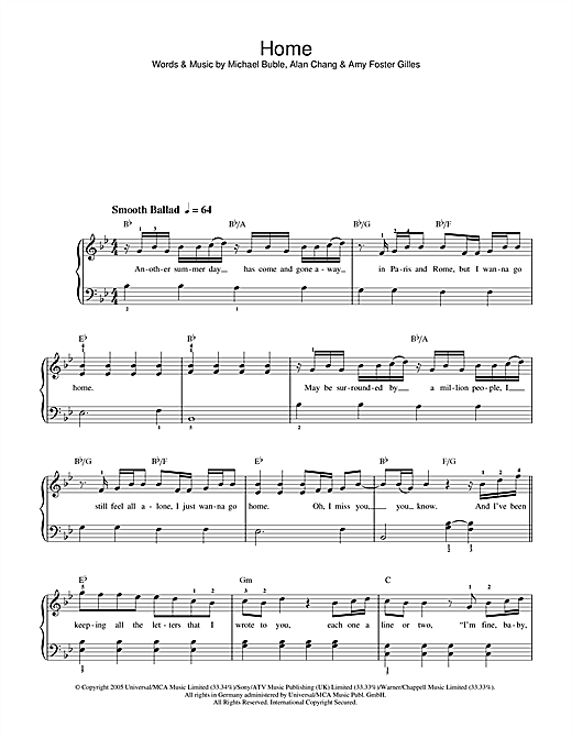 Download Westlife Home Sheet Music and learn how to play Beginner Piano PDF digital score in minutes