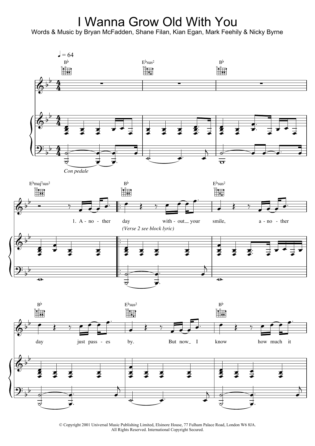 Download Westlife I Wanna Grow Old With You Sheet Music and learn how to play Piano, Vocal & Guitar PDF digital score in minutes