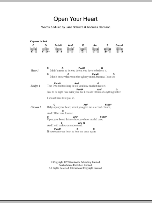 Download Westlife Open Your Heart Sheet Music and learn how to play Lyrics & Chords PDF digital score in minutes