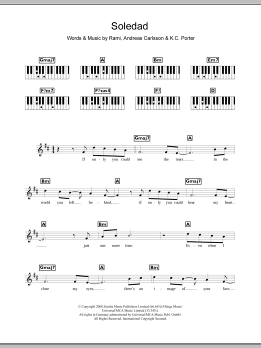 Download Westlife Soledad Sheet Music and learn how to play Keyboard PDF digital score in minutes