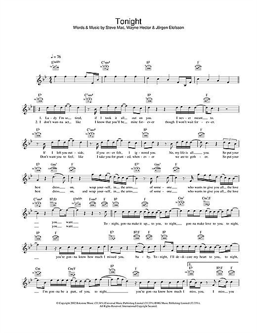 Download Westlife Tonight Sheet Music and learn how to play Clarinet PDF digital score in minutes