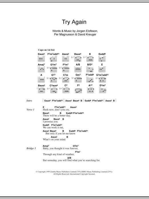 Download Westlife Try Again Sheet Music and learn how to play Keyboard PDF digital score in minutes