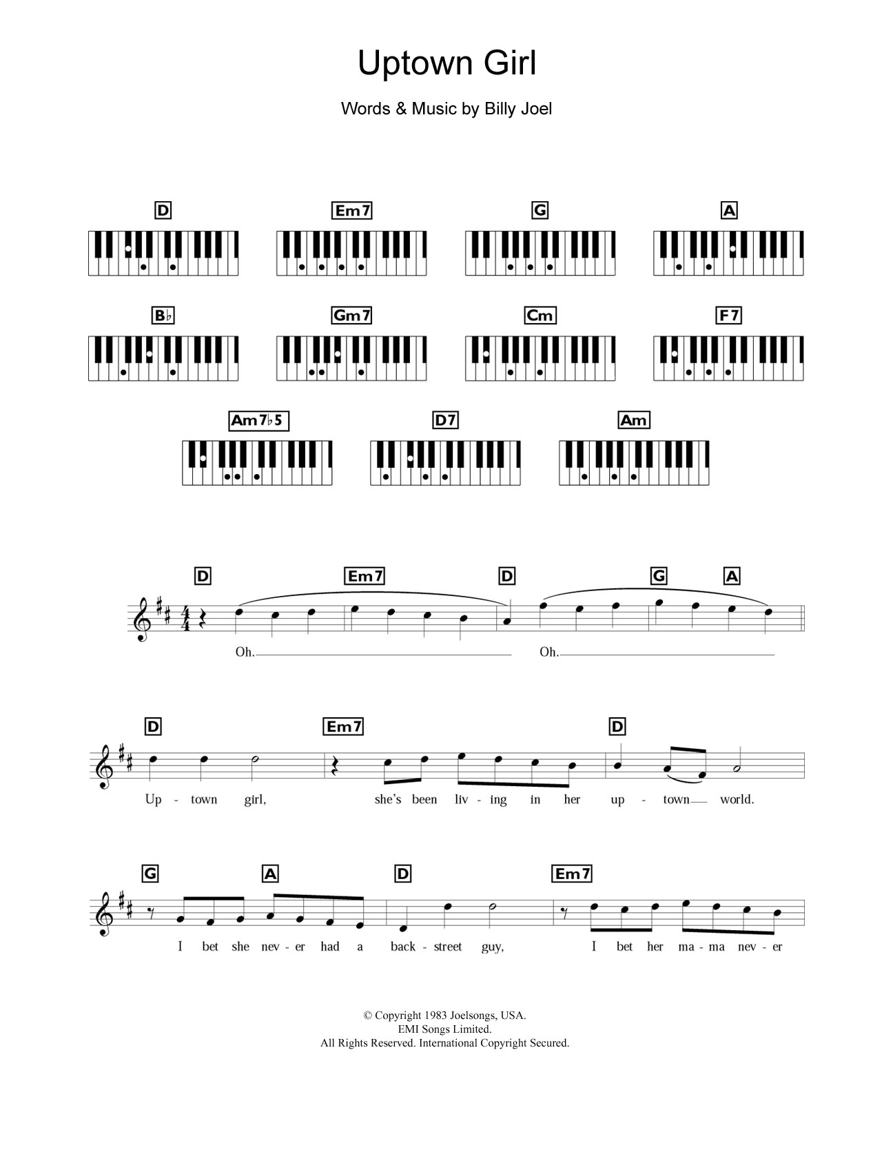 Download Westlife Uptown Girl Sheet Music and learn how to play Beginner Piano PDF digital score in minutes