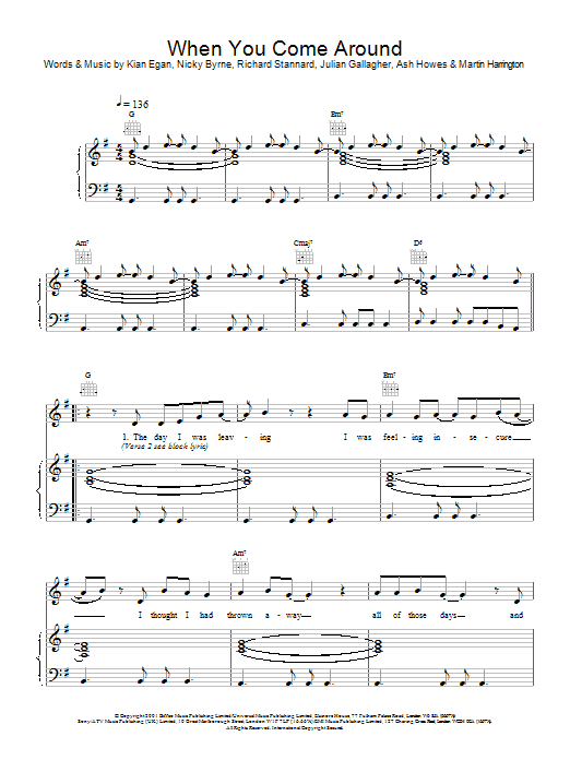 Download Westlife When You Come Around Sheet Music and learn how to play Piano, Vocal & Guitar PDF digital score in minutes