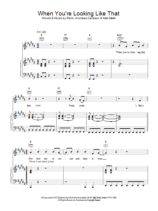 Download Westlife When You're Looking Like That Sheet Music and learn how to play Piano, Vocal & Guitar PDF digital score in minutes