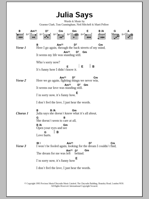 Download Wet Wet Wet Julia Says Sheet Music and learn how to play Lyrics & Chords PDF digital score in minutes