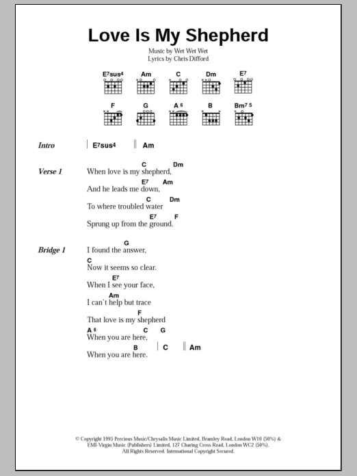 Download Wet Wet Wet Love Is My Shepherd Sheet Music and learn how to play Lyrics & Chords PDF digital score in minutes