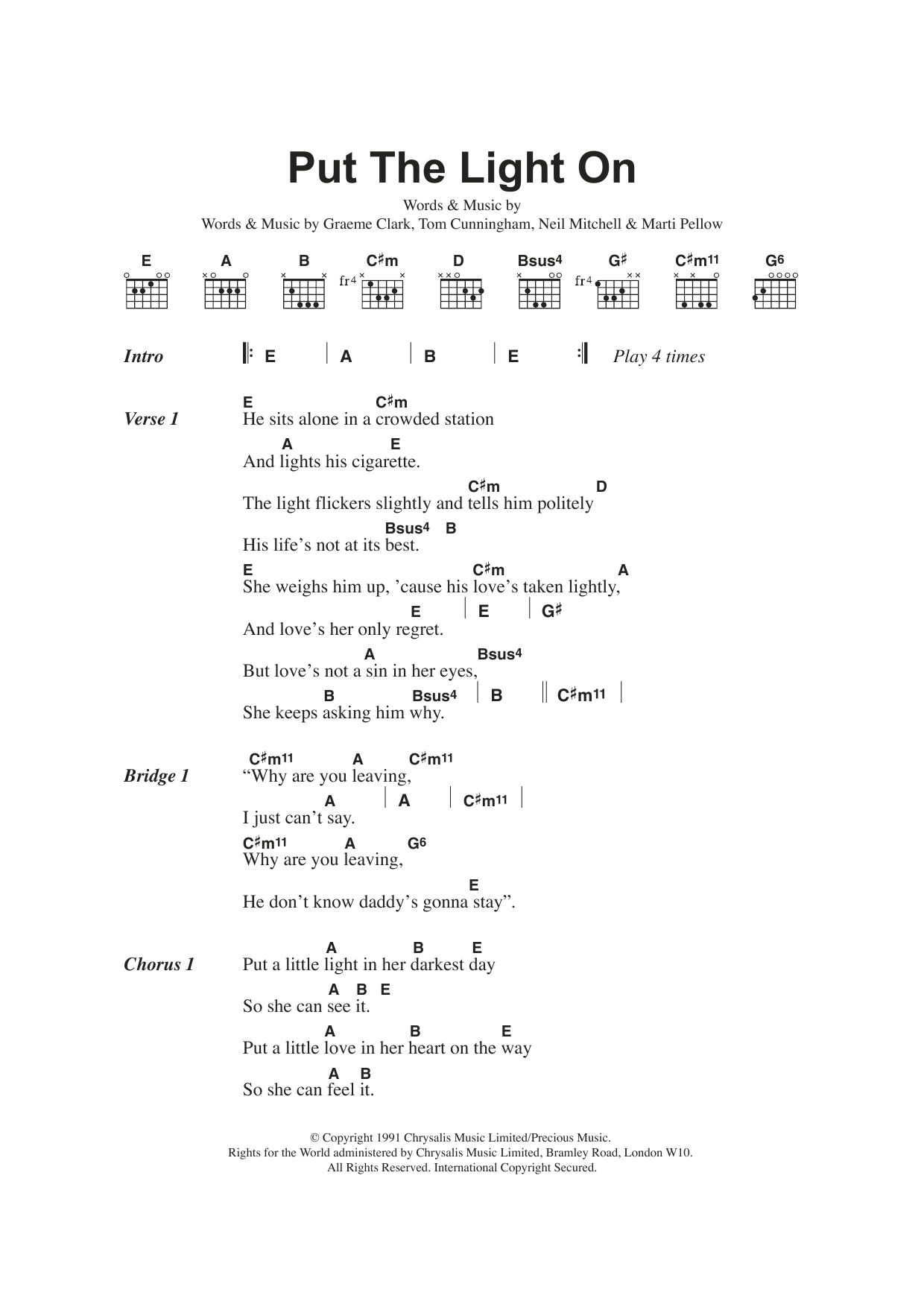 Download Wet Wet Wet Put The Light On Sheet Music and learn how to play Lyrics & Chords PDF digital score in minutes