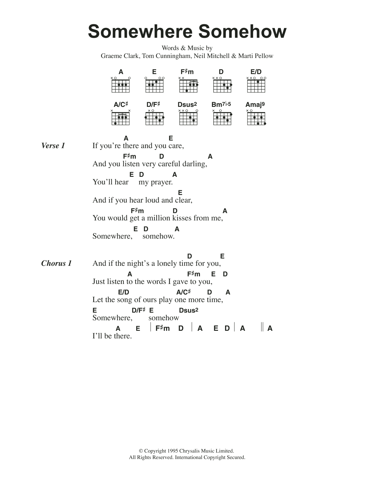 Download Wet Wet Wet Somewhere Somehow Sheet Music and learn how to play Lyrics & Chords PDF digital score in minutes