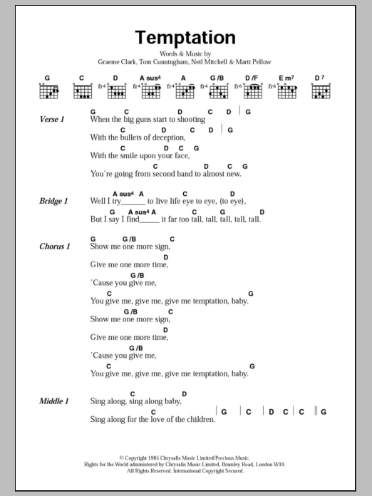 Download Wet Wet Wet Temptation Sheet Music and learn how to play Lyrics & Chords PDF digital score in minutes