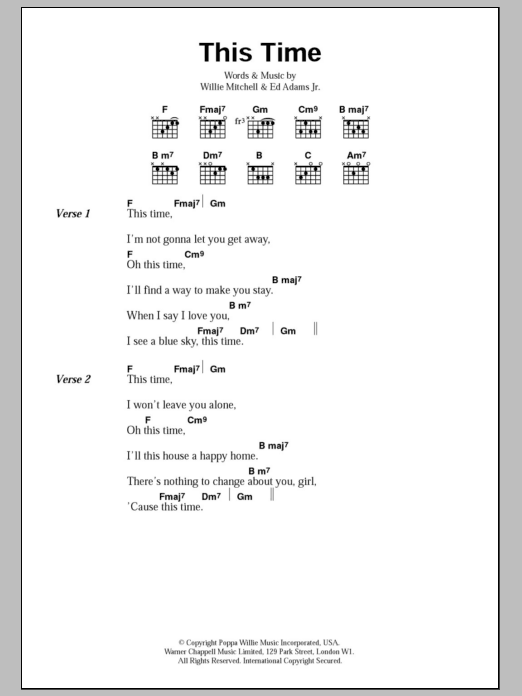 Download Wet Wet Wet This Time Sheet Music and learn how to play Lyrics & Chords PDF digital score in minutes