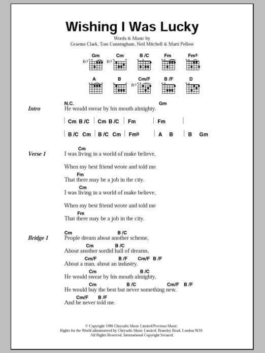 Download Wet Wet Wet Wishing I Was Lucky Sheet Music and learn how to play Lyrics & Chords PDF digital score in minutes