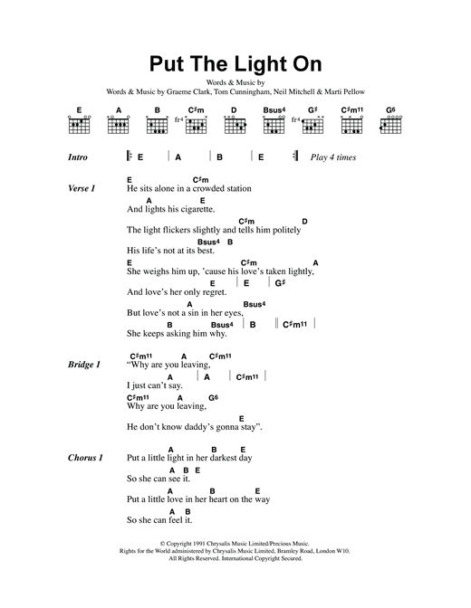 Download Wet Wet Wet Put The Light On Sheet Music and learn how to play Lyrics & Chords PDF digital score in minutes