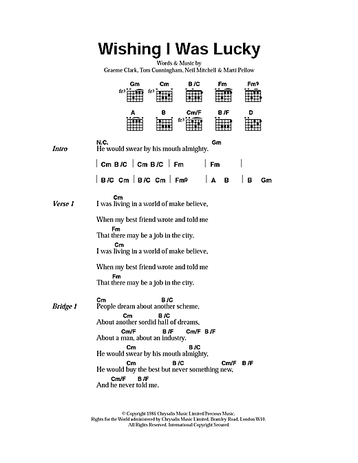 Download Wet Wet Wet Wishing I Was Lucky Sheet Music and learn how to play Lyrics & Chords PDF digital score in minutes