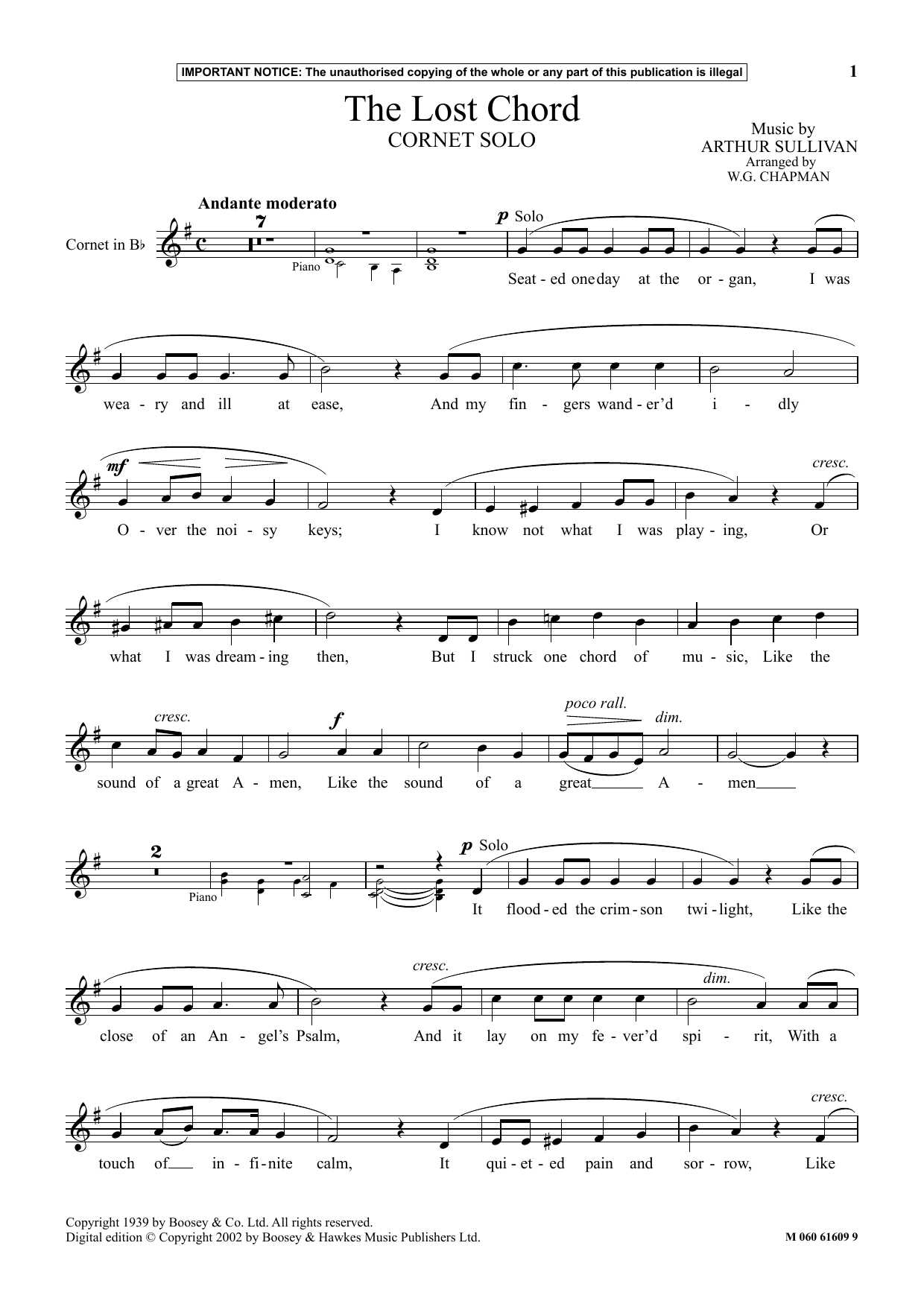 Download W.G. Chapman The Lost Chord Sheet Music and learn how to play Instrumental Solo PDF digital score in minutes