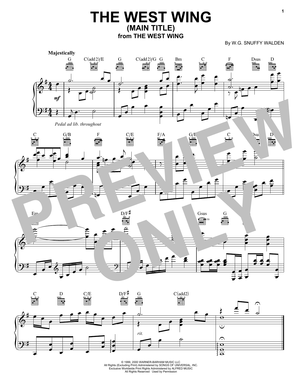 Download W.G. Snuffy Walden The West Wing (Main Title) Sheet Music and learn how to play Very Easy Piano PDF digital score in minutes