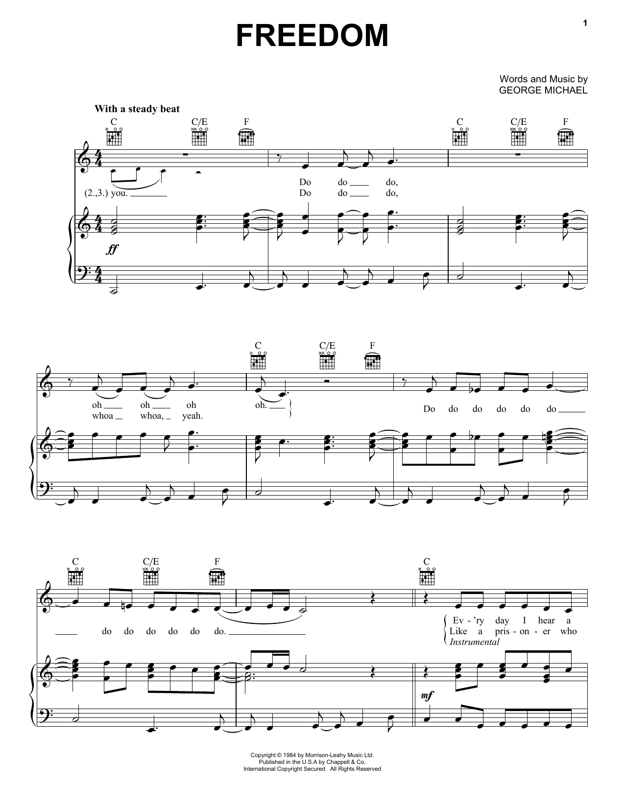 Download Wham! Freedom Sheet Music and learn how to play Piano, Vocal & Guitar (Right-Hand Melody) PDF digital score in minutes