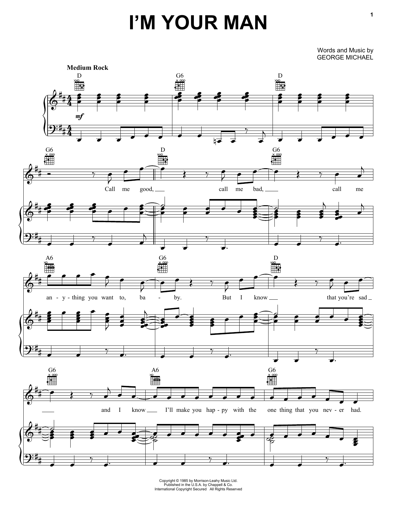 Download Wham! I'm Your Man Sheet Music and learn how to play Piano, Vocal & Guitar (Right-Hand Melody) PDF digital score in minutes