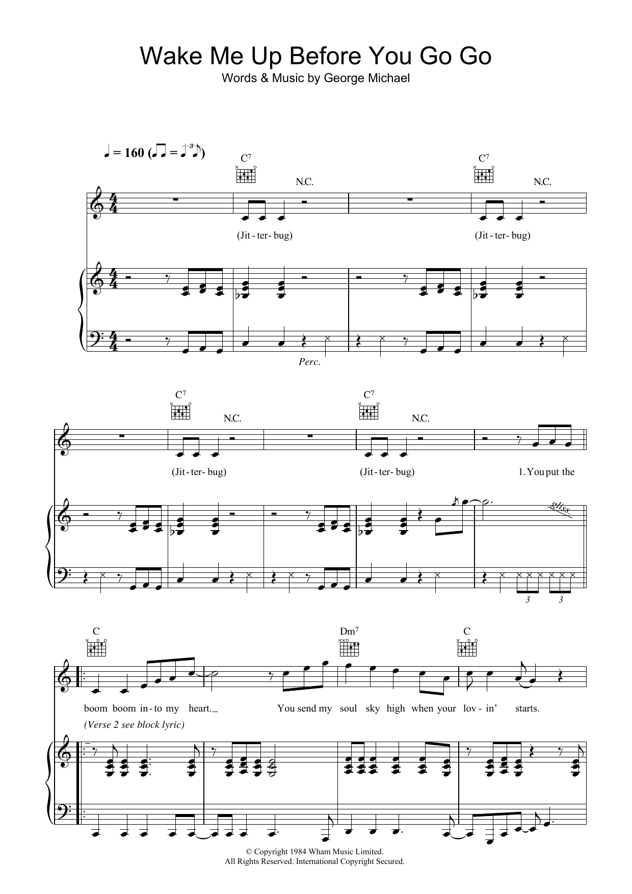 Download Wham! Wake Me Up Before You Go Go Sheet Music and learn how to play Lyrics & Chords PDF digital score in minutes