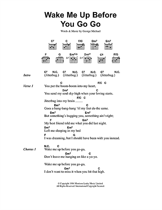 Wham Wake Me Up Before You Go Go Sheet Music Notes Download 