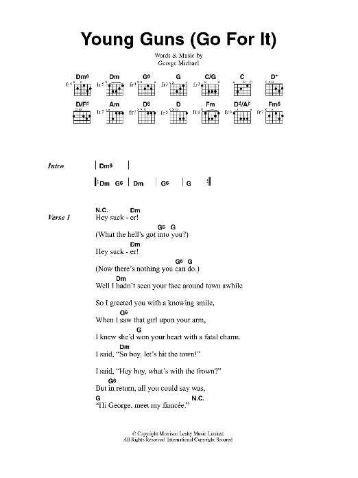 Download Wham! Young Guns (Go For It) Sheet Music and learn how to play Lyrics & Chords PDF digital score in minutes