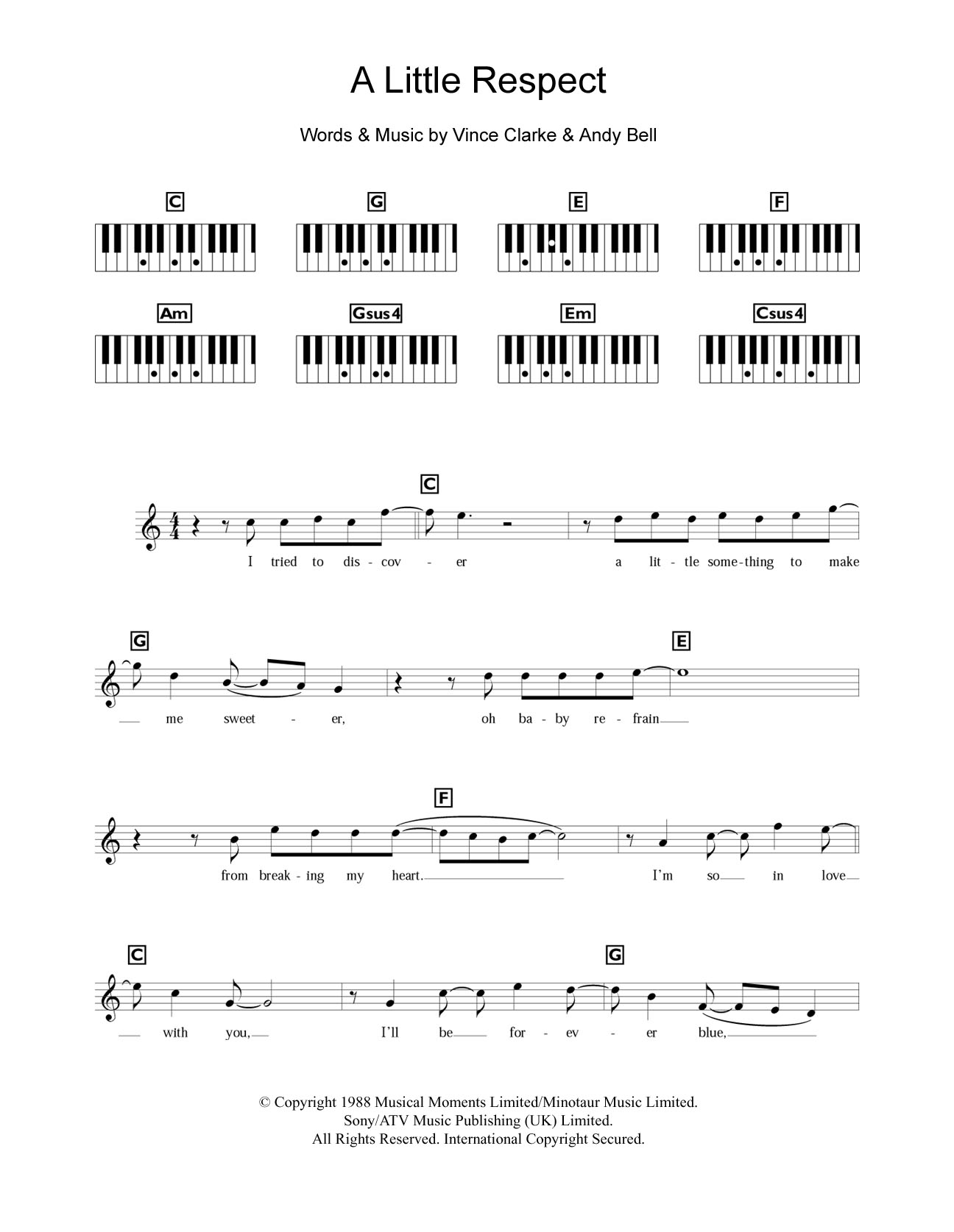Download Wheatus A Little Respect Sheet Music and learn how to play Lyrics & Chords PDF digital score in minutes