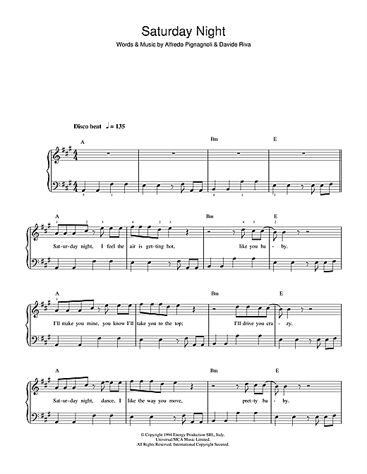 Download Whigfield Saturday Night Sheet Music and learn how to play Keyboard PDF digital score in minutes