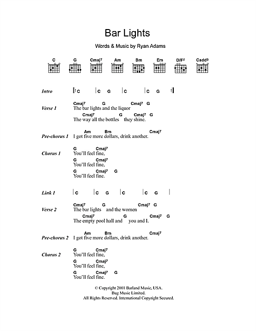Download Whiskeytown Bar Lights Sheet Music and learn how to play Lyrics & Chords PDF digital score in minutes