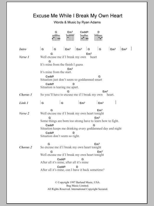 Download Whiskeytown Excuse Me While I Break My Own Heart Tonight Sheet Music and learn how to play Lyrics & Chords PDF digital score in minutes