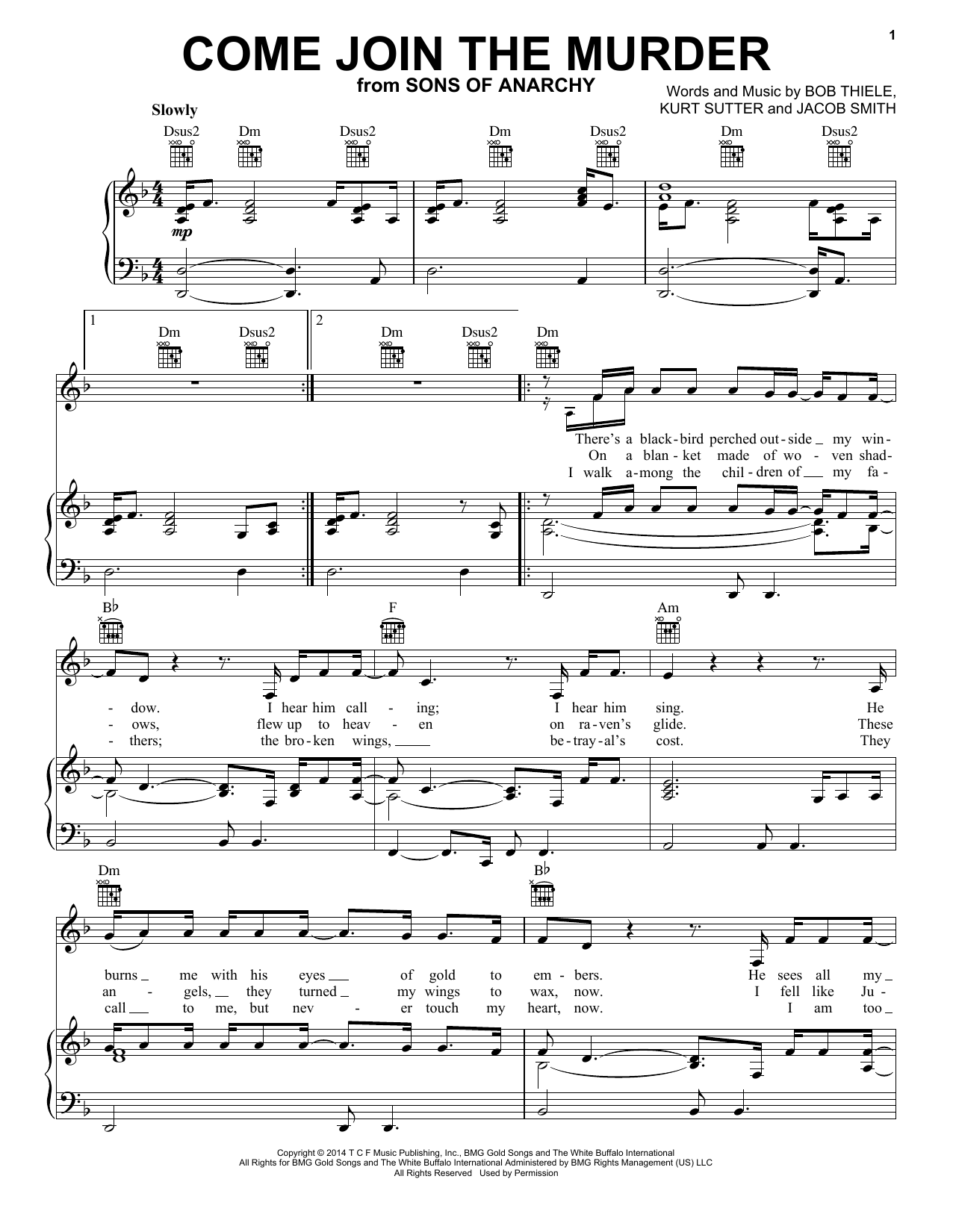 Download White Buffalo and The Forest Rangers Come Join The Murder Sheet Music and learn how to play Piano, Vocal & Guitar (Right-Hand Melody) PDF digital score in minutes