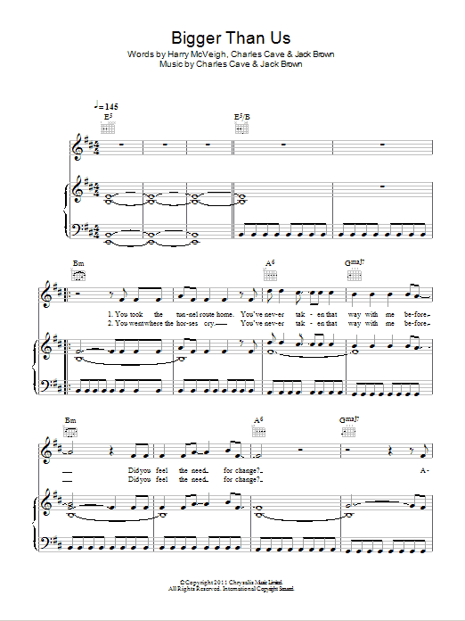 Download White Lies Bigger Than Us Sheet Music and learn how to play Piano, Vocal & Guitar (Right-Hand Melody) PDF digital score in minutes