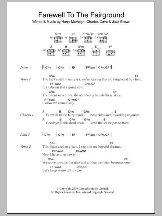 Download White Lies Farewell To The Fairground Sheet Music and learn how to play Lyrics & Chords PDF digital score in minutes