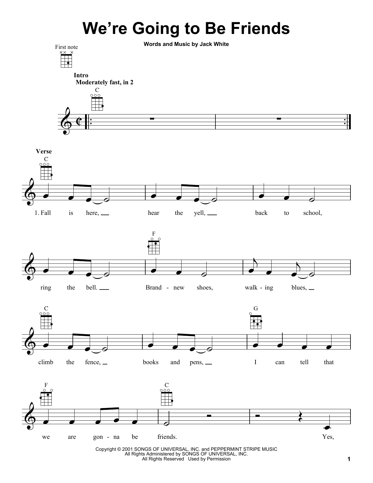 Download White Stripes We're Going To Be Friends Sheet Music and learn how to play Ukulele PDF digital score in minutes