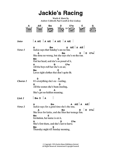 Download Whiteout Jackie's Racing Sheet Music and learn how to play Lyrics & Chords PDF digital score in minutes