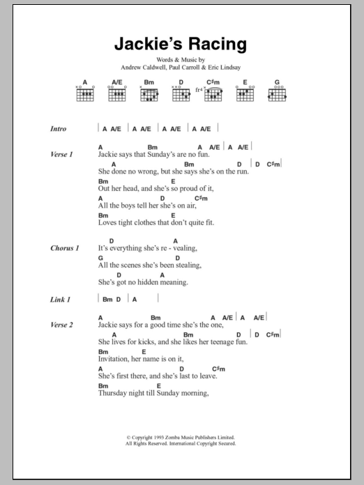 Download Whiteout Jackie's Racing Sheet Music and learn how to play Lyrics & Chords PDF digital score in minutes