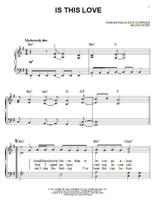 Download Whitesnake Is This Love Sheet Music and learn how to play Guitar Tab PDF digital score in minutes