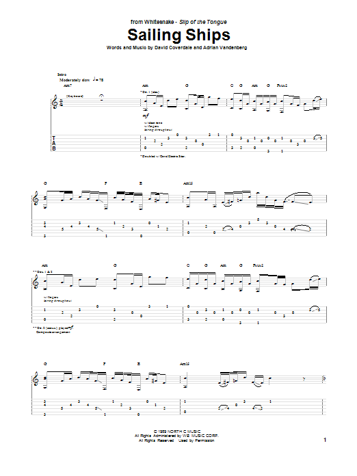 Download Whitesnake Sailing Ships Sheet Music and learn how to play Guitar Tab PDF digital score in minutes