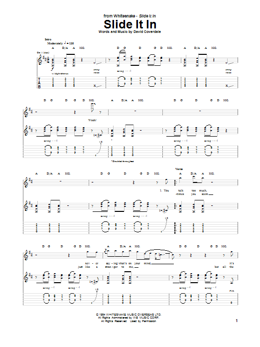 Download Whitesnake Slide It In Sheet Music and learn how to play Guitar Tab PDF digital score in minutes