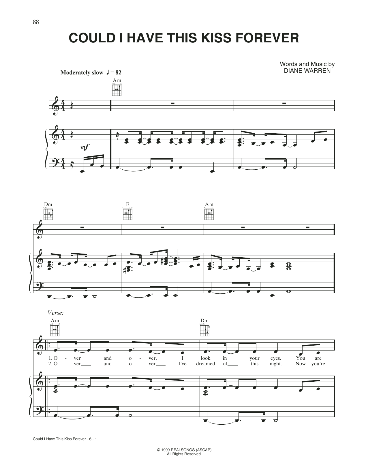 Download Whitney Houston and Enrique Iglesias Could I Have This Kiss Forever Sheet Music and learn how to play Piano, Vocal & Guitar Chords (Right-Hand Melody) PDF digital score in minutes