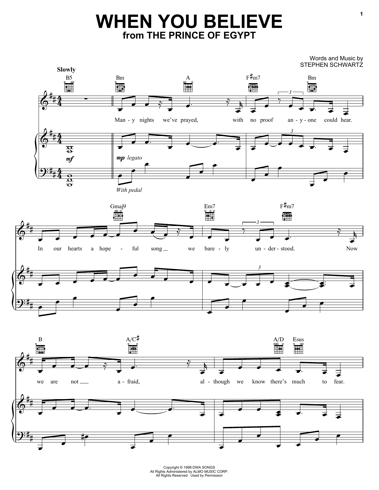 Download Mariah Carey and Whitney Houston When You Believe (from The Prince Of Egypt) Sheet Music and learn how to play Piano, Vocal & Guitar (Right-Hand Melody) PDF digital score in minutes