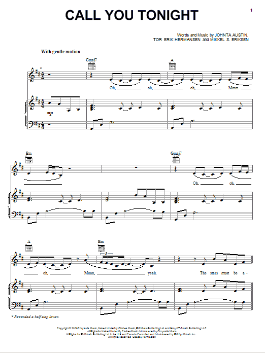 Download Whitney Houston Call You Tonight Sheet Music and learn how to play Piano, Vocal & Guitar (Right-Hand Melody) PDF digital score in minutes