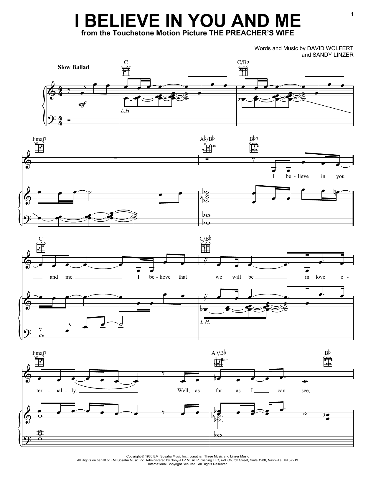 Download Whitney Houston I Believe In You And Me Sheet Music and learn how to play Piano, Vocal & Guitar (Right-Hand Melody) PDF digital score in minutes