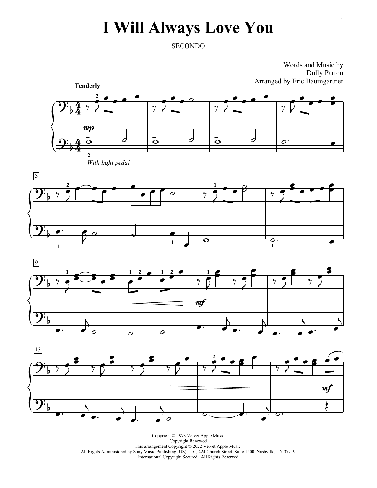 Download Whitney Houston I Will Always Love You (arr. Eric Baumgartner) Sheet Music and learn how to play Piano Duet PDF digital score in minutes