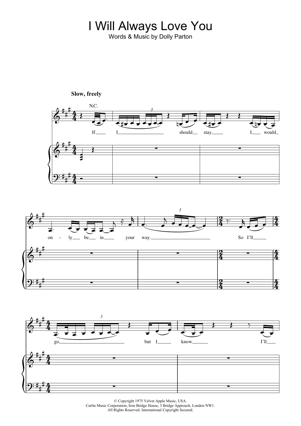 Whitney Houston I Will Always Love You Sheet Music And Chords Download 2 Page Printable Pdf 